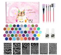 Tatuajes Temporales Niños,Tangger 48 Colores Kit de Tatuajes Purpurina Temporales,con 219 Plantillas,2 Pegamentos,5 Pincel,2 Pegatinas de Diamantes,para Fiestas,Cumpleaños,Carnaval,Halloween Navidad
