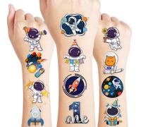 Tatuajes temporales para el primer viaje del espacio exterior, decoración de fiesta de primer cumpleaños, suministros de calcomanías temáticas de planetas, 10 hojas, 100 unidades, regalos para niños,