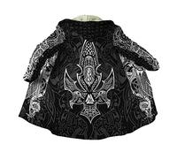Tatuajes Vikingos Abrigo Capucha para Hombre, Mitología Nórdica Capa Cachemira Sintética Chaqueta Parka Cálida Invierno,Odin,L