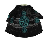 Tatuajes Vikingos Abrigo Capucha para Hombre, Mitología Nórdica Capa Cachemira Sintética Chaqueta Parka Cálida Invierno,Helm of awe,3XL