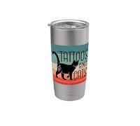 Tatuajes y gatos silueta de gato arte del tatuaje corazón Vaso térmico de acero inoxidable de doble pared