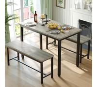 Tatub Juego de mesa de comedor para 4 personas, mesa de cocina de 3 piezas con 2 bancos, juego de comedor que ahorra espacio para rincón de desayuno y espacios pequeños, color gris
