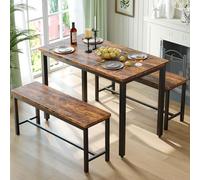 Tatub Juego de mesa de comedor para 4 personas, mesa de cocina de 3 piezas con 2 bancos, juego de comedor que ahorra espacio para rincón de desayuno y espacios pequeños, color marrón
