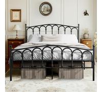 Tatub Marco de cama de metal tamaño Queen con cabecero y estribo, marco de cama negro victoriano, almacenamiento debajo de la cama, no necesita somier, base de colchón, sin ruido