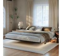 Tatub Marco de cama flotante Queen con organizador de mesita de noche, plataforma de metal flotante LED con estación de carga y 4 tapones deslizantes de colchón, no necesita somier, fácil de montar