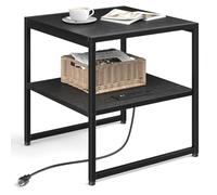 Tatub Mesa auxiliar de 20 pulgadas con estación de carga, mesa auxiliar cuadrada industrial con puertos USB y tomas, versátil mesita de noche pequeña de 2 niveles para dormitorio, sala de estar, color
