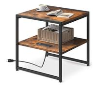 Tatub Mesa auxiliar de 20 pulgadas con estación de carga, mesa auxiliar industrial con puertos USB y tomacorrientes, versátil mesita de noche de 2 niveles, mini mesa de nevera para sala de estar, café