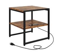 Tatub Mesa auxiliar de 20 pulgadas con estación de carga, mesa auxiliar industrial con puertos USB y tomacorrientes, versátil mesita de noche de 2 niveles, mini mesa de nevera para sala de estar, café