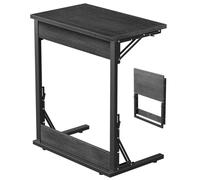 Tatub Mesa auxiliar plegable en forma de C de 24 pulgadas de ancho, escritorio lateral pequeño para sofá, mesa de bandeja de TV con marco de metal para sala de estar, dormitorio, gris claro