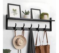 Tatub Perchero de pared con estante, ganchos de pared de madera con almacenamiento, estante de entrada con 5 perchas para baño, salón, dormitorio, 73,7 cm, color negro