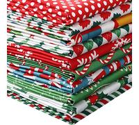 Tatuo 10 Piezas Tela de Algodón de Navidad Cuadrados Tela de Acolchado Precortado Patchwork Rojo Verde Estampado de Copo de Nieve de Navidad para Costura(50 x 50 cm/ 19,68 x 19,68 Pulgadas)