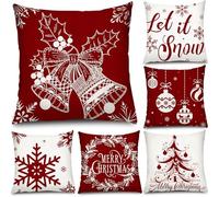 Tatuo 6 Fundas de Cojines de Navidad Fundas de Almohada Navideñas Cubiertas de Almohada de Navidad para Decoración de Fiesta Vacación Sofá Cama Oficina Dormitorio (Estilo Cálido, 40 x 40 cm)
