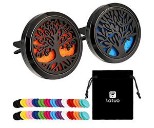 Tatuo Ambientador difusor de aceites esenciales de aromaterapia para automóviles de acero inoxidable y relicario de clip de ventilación con almohadilla de fieltro de repuesto 48 Piezas (Negro)