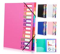 Tatxmalv Carpeta Clasificadora A4, Carpeta Expandible, Carpeta Separadores con 12 Ccompartimentos, Organizador de Documentos con Banda Elástica para Documentos de Oficina, Tareas Escolares (Rosa roja)