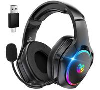 Tatybo Cascos Gaming Inalámbricos para PC/Ps5/Ps4, Auriculares Gaming Inalámbricos con 2,4 GHz+Bluetooth 5,3 Modo Dual, 7.1 Sonido Envolvente, Duración 40Hr+