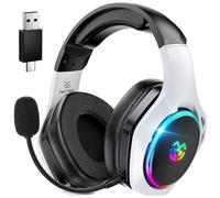 Tatybo Cascos Gaming Inalámbricos para PC/Ps5/Ps4, Auriculares Gaming Inalámbricos con 2,4 GHz+Bluetooth 5,3 Modo Dual, 7.1 Sonido Envolvente, Duración 40Hr+