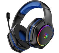 Tatybo Cascos Gaming Inalámbricos para PC/Ps5/Ps4, Auriculares Gaming Inalámbricos con 2,4 GHz+Bluetooth 5,3 Modo Dual, 7.1 Sonido Envolvente, Duración 40Hr+