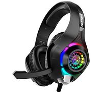 Tatybo Cascos Gaming para Ps4 Ps5 PC, Auriculares Gaming con Estéreo de Graves Profundos, Luces RGB, Cómodas Orejeras Grandes, Cascos con Micrófono para Xboxone Switch
