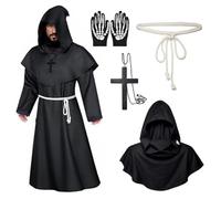 Taufe Disfraz de Monje carnaval,Disfraz de Monje Sacerdote,disfra-z monj-e,monj-e medieval,disfra-z mon-je carnaval,con Collar de Cruz y Cinturón,para fiestas de disfraces,Halloween Carnava-l(L)