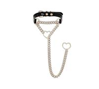 TAUOE Choker in pelle nera artigianale da donna, punk gotico, con anello a forma di cuore, catena lunga scorrevole con chiusura regolabile (Oro nero)