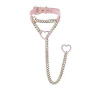 TAUOE Choker in pelle nera artigianale da donna, punk gotico, con anello a forma di cuore, catena lunga scorrevole con chiusura regolabile (Oro rosa)