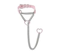 TAUOE Choker in pelle nera artigianale da donna, punk gotico, con anello a forma di cuore, catena lunga scorrevole con chiusura regolabile (Argento rosa)