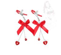 TAUOE Clip decorativo de lazo rojo con colgante de corazón y campana Juguete interactivo para dormitorio de pareja - rojo