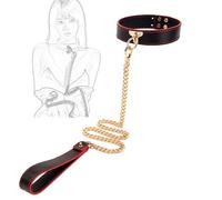 TAUOE Collar de Cuero con Cadena - Ajustable con Cadena Dorada para Interacción entre Hombres y Mujeres, Accesorio para Juego de Rol y Entrenamiento de Tracción en el Dormitorio - Negro y Rojo