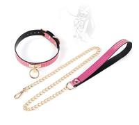 TAUOE Collar de Tracción de Cuero Moda, Color Metalizado Rosa, Con Motivo de Mosaico, Con Cadena Larga