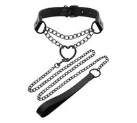 TAUOE Combinación de accesorios de moda para parejas, collar de cuero personalizado y conjunto de cadena de metal, negro