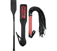 TAUOE Fusta para Caballos, Juguetes para Parejas, Juego para Parejas, Puntero Negro Doble, látigo Trenzado Rojo, Juego de 3 Piezas de Pala Doble Negra y roja