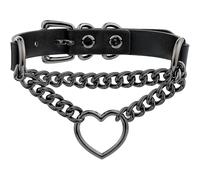 TAUOE Gargantilla de cuero para entrenamiento de yoga, juguetes de pareja, juegos de dormitorio, gargantilla de cadena ajustable con anillo de metal en forma de corazón (Cadena negra)