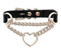 TAUOE Gargantilla de cuero para entrenamiento de yoga, juguetes de pareja, juegos de dormitorio, gargantilla de cadena ajustable con anillo de metal en forma de corazón (Cadena de oro)