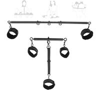 TAUOE Juguete para parejas con barra de metal ajustable de color negro y 5 esposas acolchadas, sistema de sujeción completo para entrenamiento de yoga, color negro