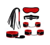 TAUOE Kit de entrenamiento de yoga para parejas, equipado con un látigo, antifaz, pelota, esposas para manos y pies y muñequeras adecuadas para accesorios de juegos de rol, combinación de colores rojo