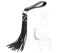 TAUOE Látigo de cuero con borlas - 43 cm de largo-Suave y cómodo-Accesorio para juegos de rol con remaches dorados-Ideal para juegos de pareja. - Negro