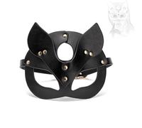 TAUOE Máscara de Gato de Cuero Negro con Tachuelas Doradas, Ajustable, Accesorio para Disfraz