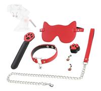 TAUOE Set de rol con orejas de gato. Set ajustable de seis piezas-Ideal para juegos íntimos y regalos para parejas. - Rojo.