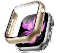 TAURI 2 Pack Funda Apple Watch 11/10 42mm,Ultra Delgada PC Funda, Protección Completa, Protector Apple Watch 46mm[contra caídas] Resistente a arañazos Protector Pantalla - Champán + Transparente