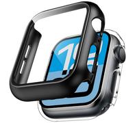 TAURI 2 Pack Funda Apple Watch 44mm Serie SE 3/2/1/, Serie 6/5/4, Ultra Delgada PC Fund Cristal Templado 9H, Protección Completa,Resistente a arañazos Protector Pantalla - Negro + Transparente