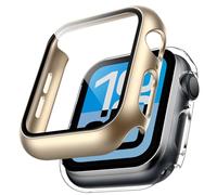 TAURI 2 Pack Funda Apple Watch 44mm Serie SE 3/2/1/, Serie 6/5/4, Ultra Delgada PC Funda+Cristal Templado 9H, Protección Completa,Resistente a arañazos Protector Pantalla - Champán + Transparente