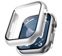 TAURI 2 Pack Funda Apple Watch 45mm Serie 9/8/7, Ultra Delgada PC Funda+Cristal Templado 9H, Protección Completa,Resistente a arañazos Protector Pantalla - Plata + Transparente