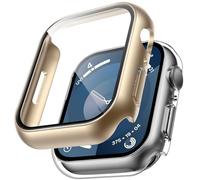 TAURI 2 Pack Funda Apple Watch 45mm Serie 9/8/7, Ultra Delgada PC Fund Cristal Templado 9H, Protección Completa,Resistente a arañazos Protector Pantalla - Champán + Transparente