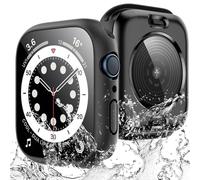 TAURI 2 Pack Funda Impermeables para Apple Watch SE 3/2/1, Series 6/5/4 44 mm, [Resistentes a Golpes 360°] con protector de pantalla de cristal templado 9H, Funda Delgada PC de iWatch 44 mm - Negro