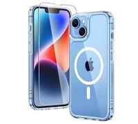 TAURI Funda para iPhone 13/14 6.1", Compatible with MagSafe [No Amarillea] con HD Protectores de Pantalla, [Protección de Grado 15 FT] Mejorada Protección Anti-Arañazos Case - Transparente