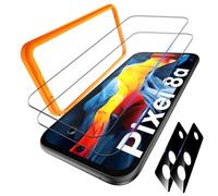 TAURI - Juego de 4 piezas de vidrio templado compatible con Google Pixel 8A, contiene 2 unidades Pixel 8A, vidrio templado, protector de pantalla y 2 piezas de cámara trasera protectora, sin burbujas,
