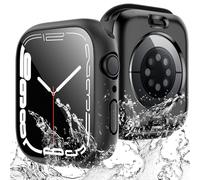 TAURI Paquete de 2 Estuches Impermeables Diseñados para Apple Watch Series 9 (2023) Series 8/7 41 mm, [Certificado IP67 a Prueba de Agua] con Protector de Pantalla de Vidrio Templado 9H - Negro