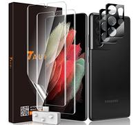 TAURI Protector de pantalla para Samsung Galaxy S21 Ultra, 2 protectores de pantalla de TPU + 2 protectores de cámara, resistente a los arañazos para Samsung S21 Ultra Foile, soporte de identificación