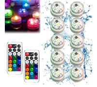 Taurion Minivelas LED de té: 10 unidades que cambian de color a prueba de agua, mini luces LED sumergibles, luces RGB de colores con 2 piezas mando a distancia, velas para jarrón, acuario, Halloween