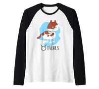 Tauro Signo del Zodíaco Lindo Gato Tema Astrología Horóscopo Camiseta Manga Raglan